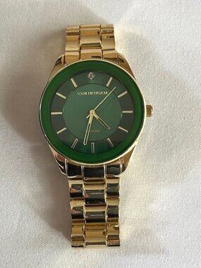 VAN HEUSEN | Men's watch Emerald Green Dial Gold-tone band-NEW Battery